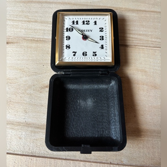 Mid Century Equity Black Gold Clamshell Travel Alarm Clock Folding Case Taiwan - Picture 6 of 13
